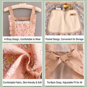 Tablier de cuisine floral en toile avec bretelles en H et poche serviette absorbante pratique