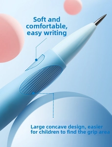 Dettaglio della matita meccanica blu ergonomica con ampia impugnatura antiscivolo morbida