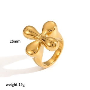 18k gold plated stainless steel geometric hammer texture wide open ring for women