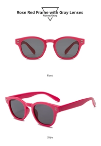 Front and side view of roseo frame sunglasses with dark gray polarized lenses