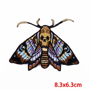 Punk style death head moth embroidered patch with adhesive back for clothing DIY, 8.3x6.3cm