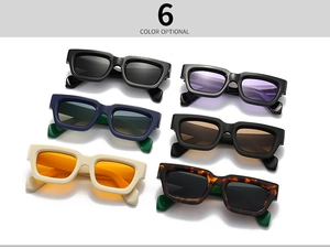Top view of retro rectangle thick frame sunglasses in six vibrant color options