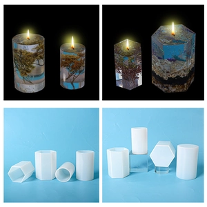 DIY silicone mold set for cylinder and hexagon resin candles with dried flower inserts
