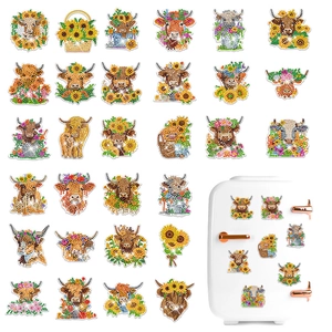 Set de 28 pegatinas de diamante DIY de vaca de las Highlands para nevera y manualidades