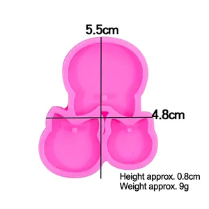 Pink cat-shaped silicone resin mold with three cavities for DIY pet tag keychains