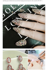 Detailed application guide for AB flatback rhinestones on long nails and jewelry crafts