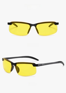 Front and side views of men's semi-rimless night vision sunglasses with yellow lenses
