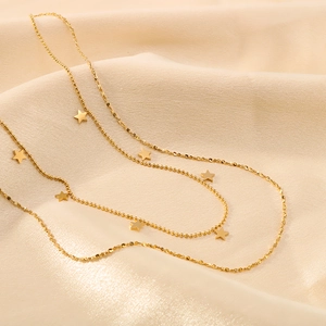 Double Layer Necklace 18K Gold Plated Stainless Steel Star Pendants Minimalist Pentagram Fashion Jewelry For Women