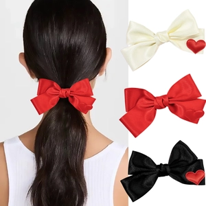 Süße Satinband Schleife Haarklammer Mit Roter Herz Deko Entenschnabel Clip Für Damen Valentinstag Geschenk Haarschmuck