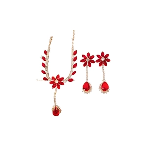 Elegant zircon flower teardrop jewelry set with necklace and earrings in gold finish