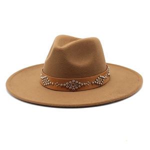 Cappello Fedora Vintage in Feltro di Lana a Tesa Larga Cappello Jazz Con Cinturino in Pelle e Borchie Cappello Caldo Invernale per Uomo Donna