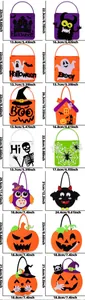 Size chart showing exact dimensions for 14 types of Halloween felt candy gift bags
