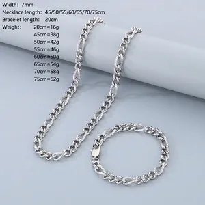 Size chart for 7mm Cuban link chain showing various lengths and weights in detail