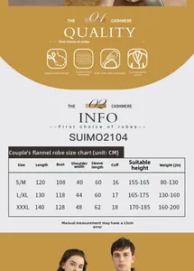 Detailed size guide table for flannel bathrobes showing lengths and measurements