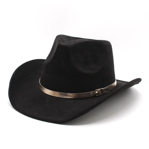Classic black western cowboy hat with a stylish champagne gold leather band decoration