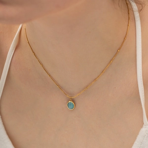 Pendant Necklace 18K Gold Plated Stainless Steel Cat's Eye Stone Heart Square Oval Geometric Minimalist Aesthetic For Women