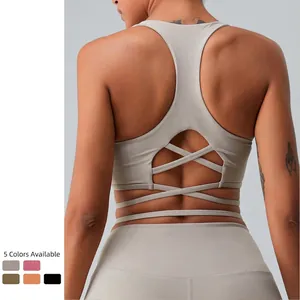 Women Yoga Sports Bra And High Waist Leggings Criss Cross Straps Racerback Seamless Nylon Spandex Fitness Wear Activewear