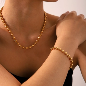 Minimalist Bead Chain Necklace And Bracelet Jewelry Gold Plated Stainless Steel Ins Style Trendy For Women