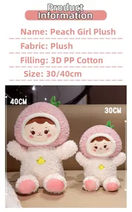 Plush peach girl dolls in two sizes showing pink hoods and star embroidery details