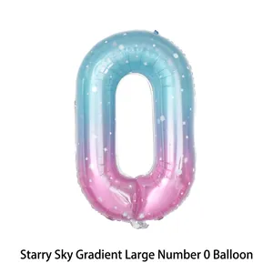 Détail du ballon chiffre 0 dégradé ciel étoilé pour décoration de fête d'anniversaire