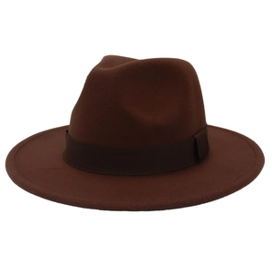 Classic British style brown Fedora hat with wide brim and ribbon detail for winter wear