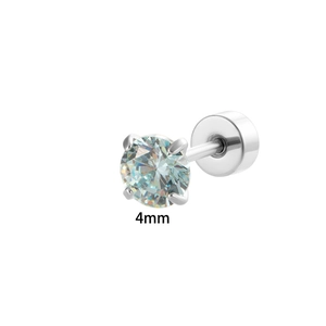 Exquisite 4mm heart and arrow zircon stud earring with silver screw back on white background