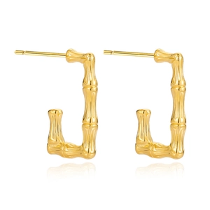Macro detail of 18K gold plated stainless steel earrings with bamboo texture design