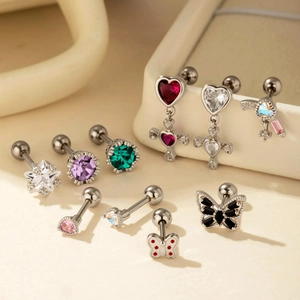 Minimalist copper earrings with butterfly heart and star zirconia inlays collection
