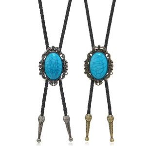 Vintage Punk Bolo-Krawatte mit Türkis-Blumenanhänger in Silber- und Bronzetönen