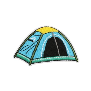 Embroidered camping tent patch applique with colorful threads for outdoor decoration