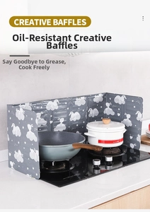 Foldable aluminum kitchen oil splash guard with cute cartoon rabbit and clouds pattern