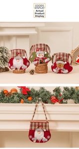 Detailed view of festive Christmas candy bags with Santa, Snowman and Reindeer characters