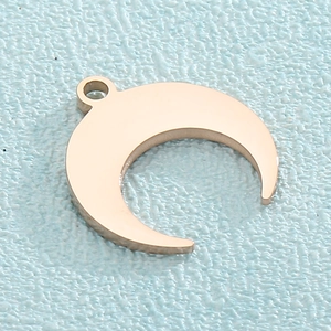 Minimalist crescent moon charm in golden titanium steel with smooth polished finish