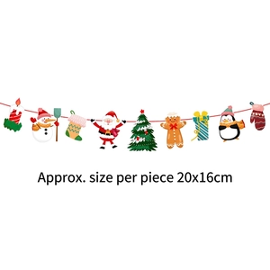 Christmas banner featuring Santa, snowman, and tree icons for festive party room decoration