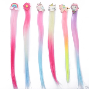 Kids colorful hair extensions set with rainbow unicorn hair clips and pastel gradient wigs