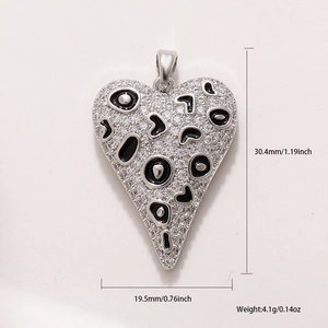 18K gold-plated heart leopard print pendant with sparkling zircon and black enamel