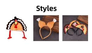 Three style options for Thanksgiving featuring turkey hats and chicken leg headbands