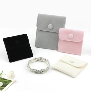 Soft velvet jewelry envelope pouches with snap buttons in black, gray, pink and white colors