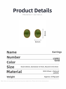 Detail view of oval natural jasper earrings in S925 silver with 8x6mm size measurements