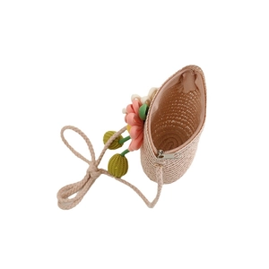 Sac à main en paille pour filles avec fleur 3D bicolore et fermeture éclair pratique