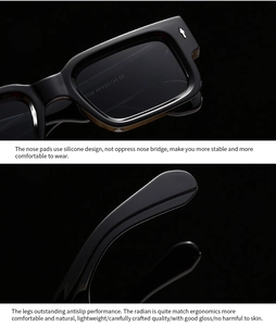 Detail view of the black frame sunglasses showing silicone nose pads and inner temples