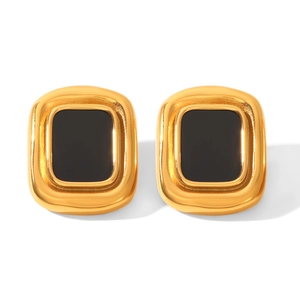 Detailed view of vintage gold and black geometric square stud earrings for women