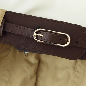 Ceinture large pour femme en cuir PU marron foncé avec boucle métallique dorée ovale chic