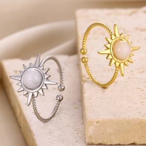 Sunflower open rings in gold and silver finish with glowing opal center and twisted band