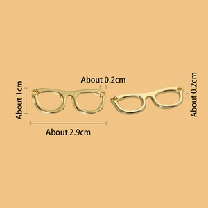 Golden glasses-shaped alloy charm pendants for DIY jewelry making with dimensions shown