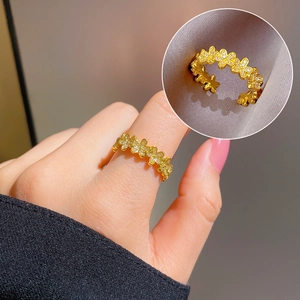 Flower Cluster Adjustable Open Ring Brass Gold Plated Cubic Zirconia Dainty Fashion Jewelry For Women