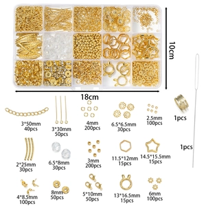 15-grid jewelry making kit with lobster clasps, jump rings and DIY accessories in gold