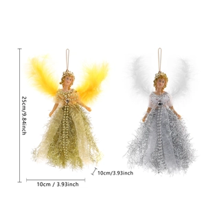 Detailed dimensions of feather angel doll hanging ornaments in gold and silver