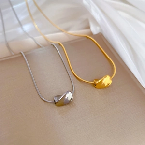 Minimalist Stainless Steel Clavicle Necklace For Women With Twisted Bean Pendant And Snake Bone Chain Gold Plated