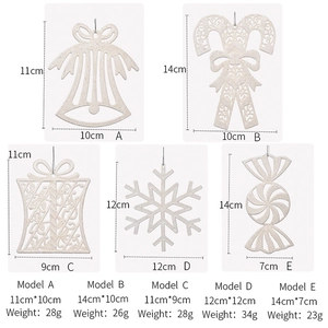 Set of 5 cream glitter Christmas ornaments including snowflake, bell, and candy shapes